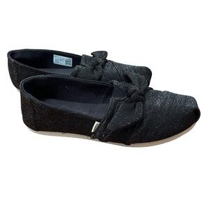 TOMS Women’s Size 7 Black Glitter Slip On Flats Bow Casual Shoes